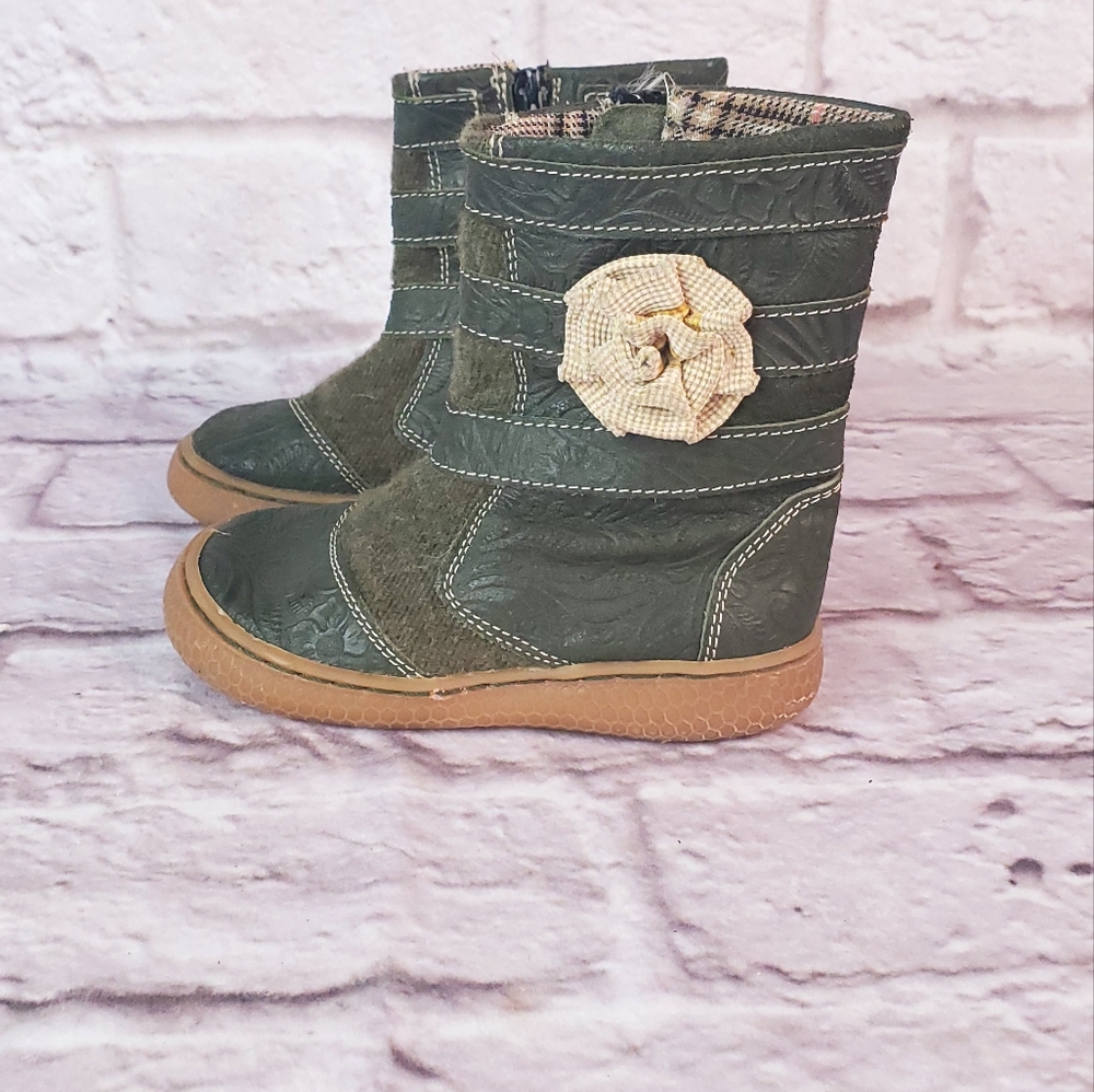 Livie & Luca Green Kids Boots with Tan Sole